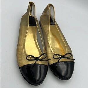 JEFFREY CAMPBELL Releve Ballet Flats In Gold/Black Slides Women’s Size 11 NEW
